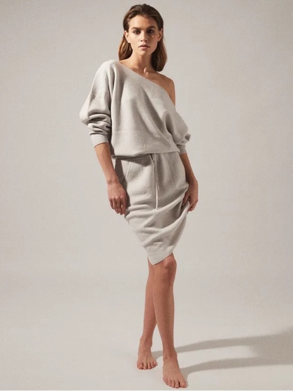 REISS Amara Off The Shoulder Knit Dress Grey Size XS